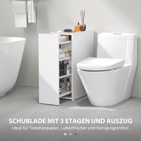 Meuble de salle de bain blanc étroit, petit meuble bas avec tiroir spacieux, rangement indépendant en panneaux de particules. (1/4)