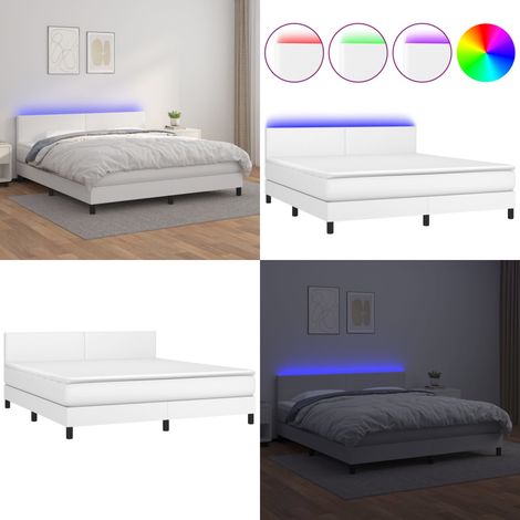 Sommier à lattes de lit avec matelas et LED Blanc 160x200 cm - Lit Plateforme - Lit Design - Lit Moderne - Lit Capitonné - Lit Avec Rangement - Home & Living