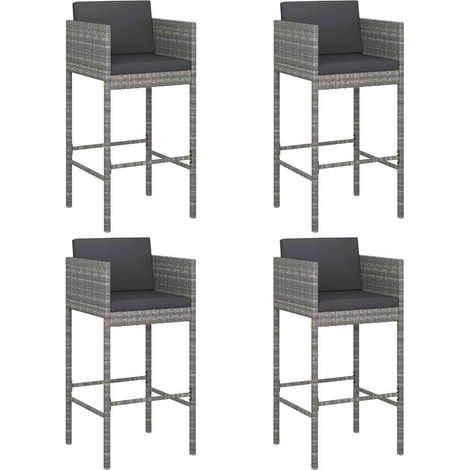 Maison Exclusive - Barhocker 4 Stk. mit Kissen Grau Poly Rattan (1/5)
