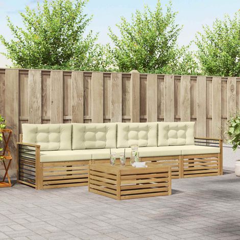 vidaXL Outdoor-Sofagarnitur 5 Stk. Weiß und Creme Massivholz Akazie (1/5)