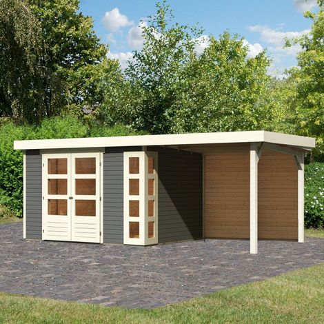 Abri Jardin Bois Massif Gris Terre 7,43m² Appentis 240cm Karibu Kerko 5 (1/5)