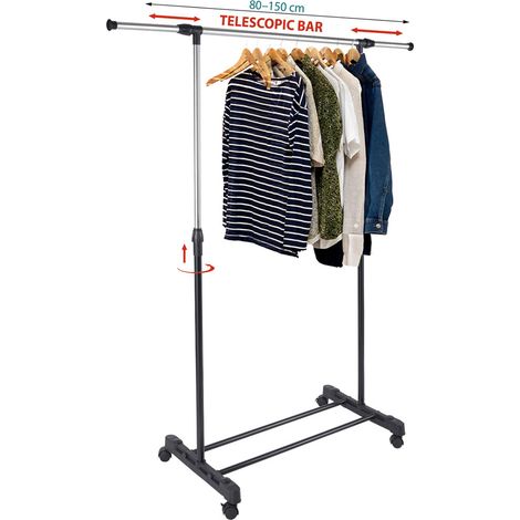 Stand Appendiabiti Singolo in Acciaio con Ruote Aste Telescopiche Regolabile PU (1/5)