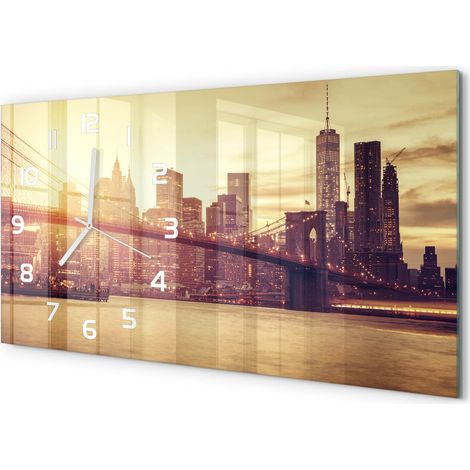 Horloge Murale Quartz 60x30 cm Grand Format Verre Trempé Salon Bureau Manhattan, New York (1/5)