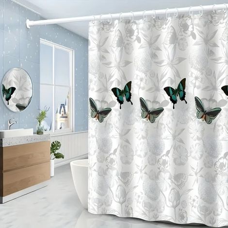 Rideau De Douche Papillon De Fleur Blanche Grise, Rideau De Cloison De Douche Imperméable, 180x150cm (1/5)