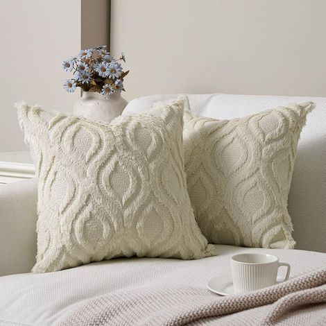 Housses de Coussin Velours Doux Crème, 45x45cm, Style Luxueux pour Salon, Chambre et Bureau Lot de 2