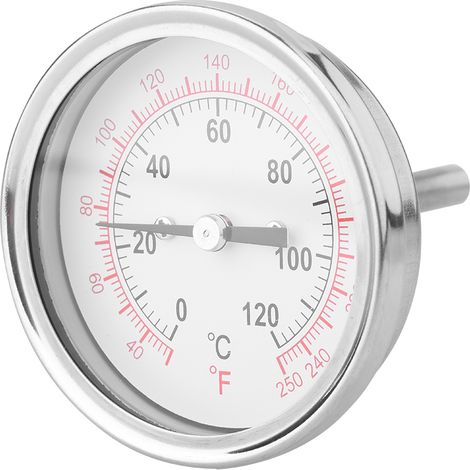 62 mm Bimetallthermometer, 120 °C, für Backofen, Grill und BBQ, mit analoger Zwei-Skalen-Anzeige für präzises Kochen. (1/5)