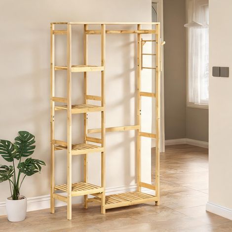 SunJet Porte-manteau, vestiaire sur pied, Portant bambou 90x30x155 cm - Réf. QP3MABASE5I5 (1/5)