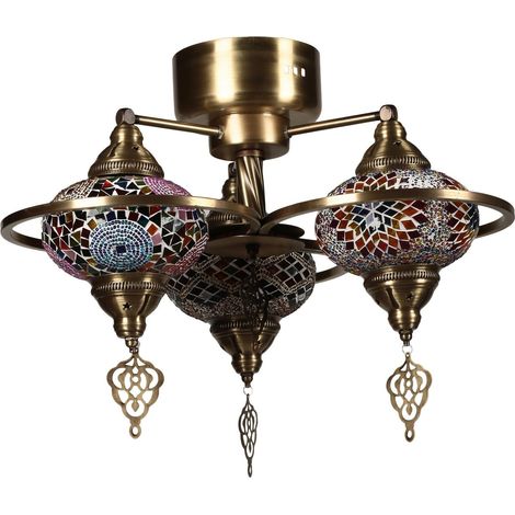lustre oriental, corps en métal avec capuchon en verre, 44 cm de long, 25/50 cm de diamètre, culot E27 max. 40 W, pour la décoration traditionnelle et sud-western (1/3)
