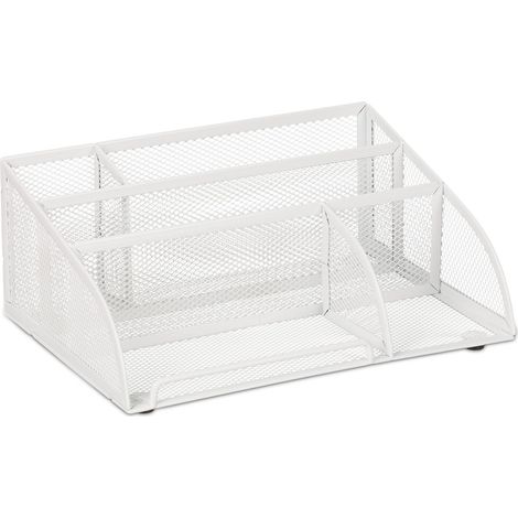 Organizer da scrivania moderno con 5 scomparti pratico contenitore 30 x 15 x 12 cm in metallo bianco 130012617