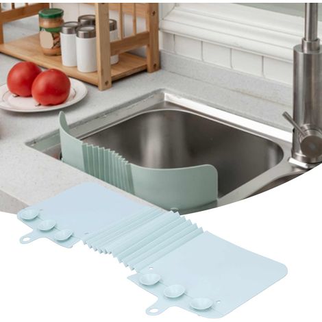 Protecteur d'éclaboussures de lavabo pliable avec ventouses - Accessoire de cuisine bleu clair