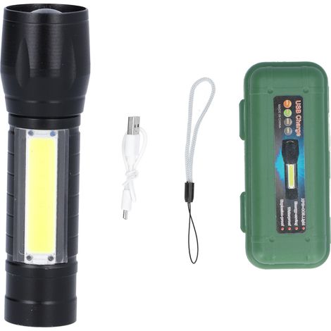 Wiederaufladbare, zoombare USB-Taschenlampe mit seitlichem COB-Licht (1/5)