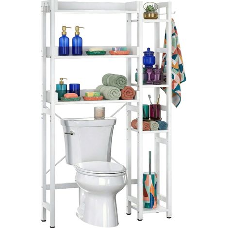 Relaxdays scaffale sopra WC, 3 ripiani, HxLxP: 161x80x24 cm, metallo & MDF, bianco