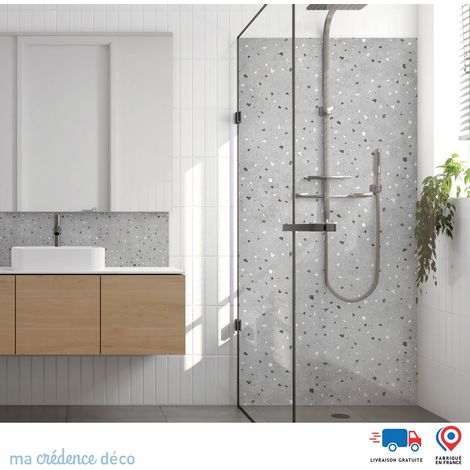 Panneau de douche : Terrazzo et couleur 3 - Couleur Gris platine - Alu composite - 90 - 245 (1/3)