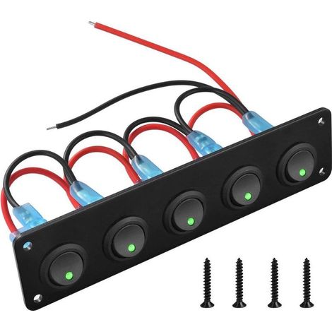 Interruptor basculante, 12-24V, 5 interruptores LED verdes, panel de control para coche, barco y aplicaciones marinas. (1/5)