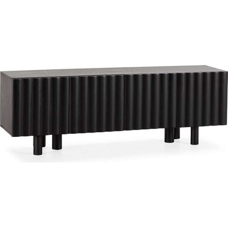 Mueble para televisión 4 puertas mod-Kiana en madera de mango acabado negro, 160cm(ancho) 55cm(alto) 40cm(largo) (1/5)