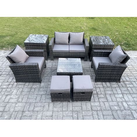 Fimous Rattan Wicker Garden Furniture Patio Conservatory Sofa Set with Square Coffee Table Armchair 2 Seater Sofa 2 Small Footstools 2 Side Tables (1/5)