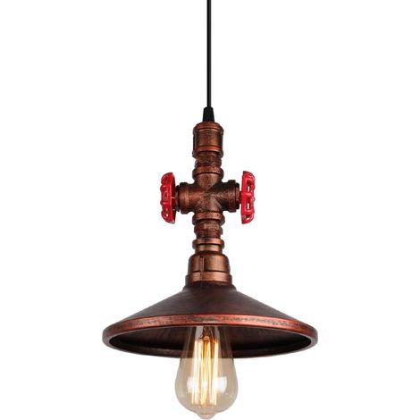 Rétro Suspension Lustre Industrielle Lampe de Plafond de Tuyau d'eau Rouille Rouge (1/5)