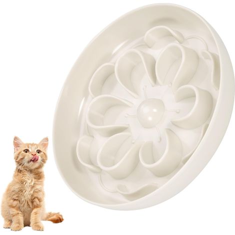 Hejo gamelle anti-glouton blanche motif fleurs, base antidérapante, anti-vomissements