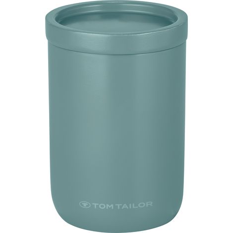 Boîte de rangement avec couvercle pour salle de bain, TOM TAILOR x WENKO,  Boîte à coton, Organiseur de maquillage, Boîte à bijoux, Rangement salle de bain, Poly résine, Coloris Vert, DIM 7,7x11x7,7cm (1/2)