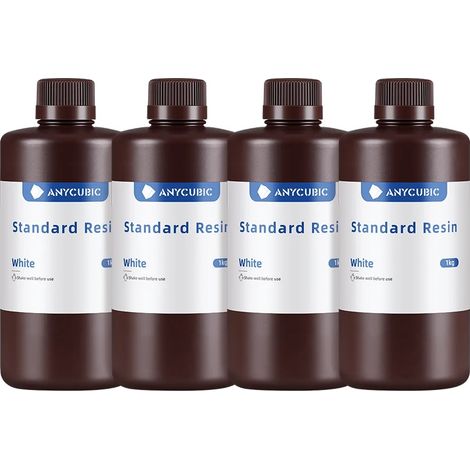 Resina per stampa 3D, lunghezza d'onda di polimerizzazione 405 nm, compatibile con LCD, 4 kg, bianca. (1/2)