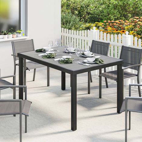 Table de jardin 4-6 personnes, table repas extérieure plateau lattes, 140x90x74 cm, gris (1/5)