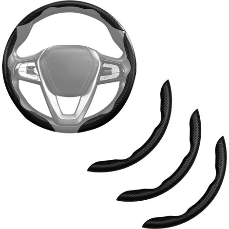 Coprivolante in fibra di carbonio, 3 pezzi - Accessori antiscivolo per volante auto - Impugnatura a scatto - Universale da 15 pollici - Nero opaco (1/4)