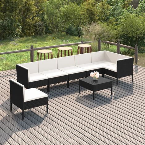 8-tlg. Garten-Lounge-Set mit Auflagen Poly Rattan Schwarz (1/5)