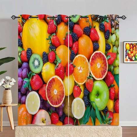 Rideau Occultant Coloré Fruits Tenture Opaque à Oeillets Draperies Intérieurs Rideau Thermique Isolant pour Maison Chambre Salon Fenetre 2 Pièces L 140 x H 280 cm - 140L X 280H cm (2 Panneaux) (1/5)