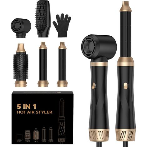 Airbrush 5 in 1 Hair Styler 1000W Air Styler with Hair Dryer 32 mm Automatic Curler, Blow-Dry Brush, Straightening Brush, Hair Dryer 5 in 1 for Drying, Curling, Straightening (1/5)