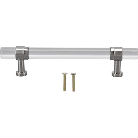 Poignée de tiroir en cristal acrylique, poignée de porte pour cuisine et salle de bain, trous espacés de 128 mm, finition argentée. (1/5)