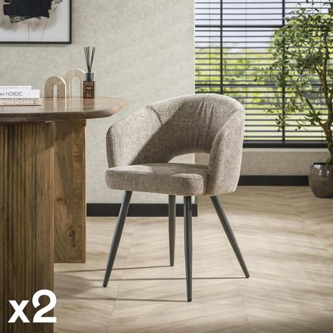 Fauteuil de table en velours tissé sable avec dossier ouvert (lot de 2) GALWAY (1/5)