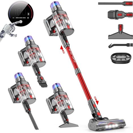 Pro Max Aspirateur Balai sans Fil, W/Kpa/Mins Aspirateur sans Fil Puissant avec Écran LED, Design à Double Bac Aspi pour Sols Durs Poils d'animaux Tapis (1/5)