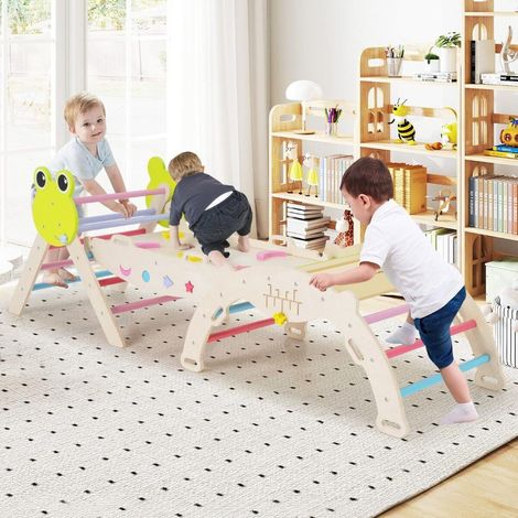 3-piece climbing frame set with slide, climbing arch, double-sided ramp, climbing triangle, multicoloured (1/4)