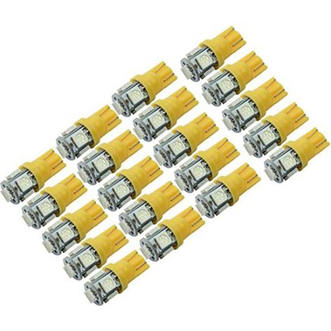 Lampe Auto Installation Facile Angle D'éclairage 360° W5w LED 5 Smd 5050 60lm sans Câblage Pack de 20 Ampoules pour Feux de Secours et Éclairage Intérieur