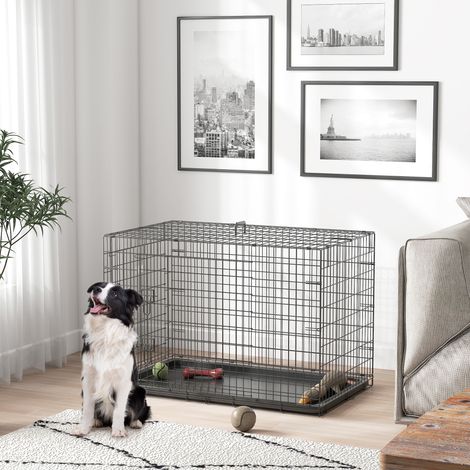 Gabbia per cani pieghevole, trasportino per cani con 2 porte, vassoio rimovibile, maniglia per il trasporto, 92x57x62,5 cm, nero