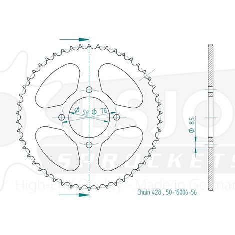 Couronne Acier TT Suzuki - 428 - 56 Dents - Made in Germany