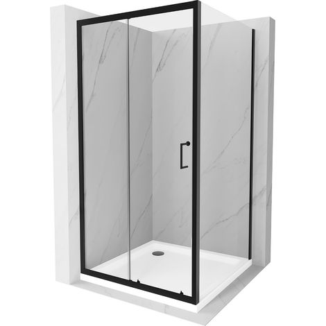 Mexen Apia cabine de douche coulissante 90 x 90 cm, transparent, noire + receveur Flat, blanc- 840-090-090-70-00-4010B