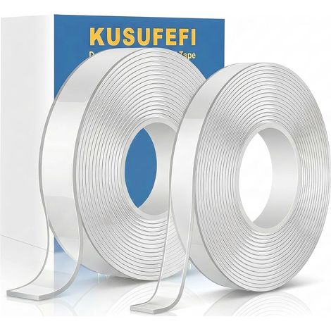 6M Ruban Adhésif Double Face Extra Fort,2 Rouleaux Extra Epais Double Face Ruban Adhésif Transparent, Amovible sans Laisser de Traces Lavable pour Tapis,mur Photo,Cuisine,Maison,Extérieur,Voiture