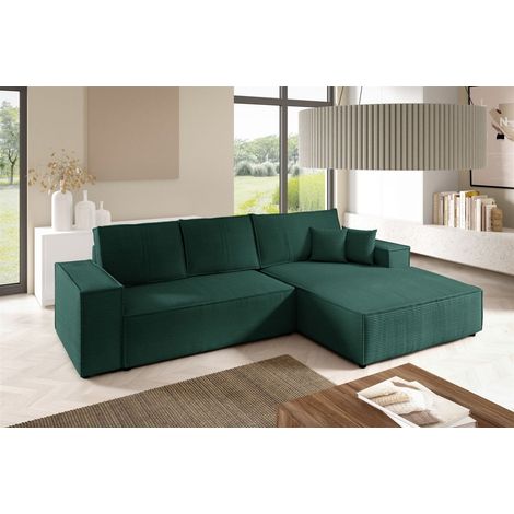 Ecksofa Schlafsofa CORUNIA Stoff Poso Grün Ottomane Rechts (1/5)