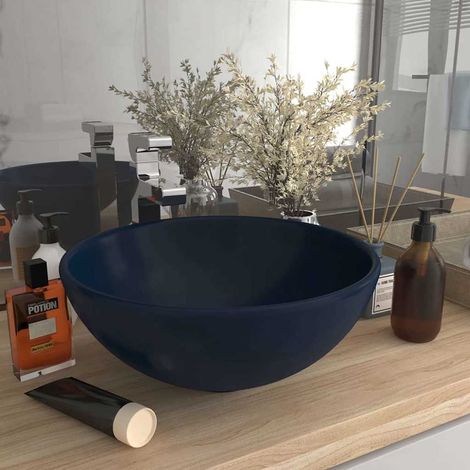 Lavabo rond de luxe - Vasque à poser Lavabo à poser de salle Bleu foncé mat 32,5x14cm Céramique BV398987 - BonneVie (1/5)