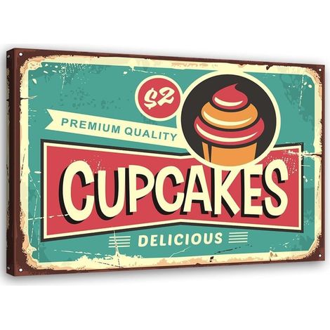 Tableau sur toile Enseignes Poster Rétro Cupcakes 60x40 (1/4)