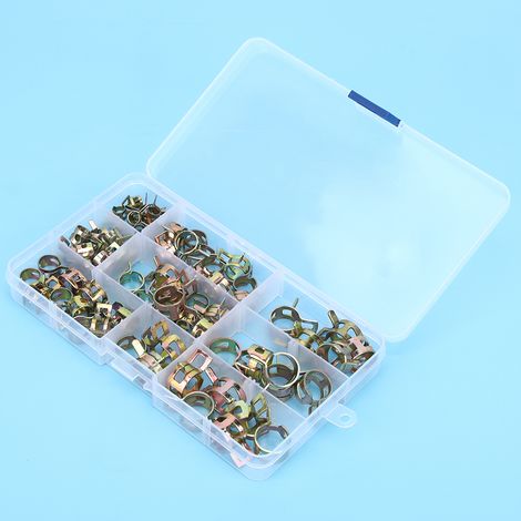 Schachtel mit 80 farbig verzinkten Gummibändern, 6–15 mm