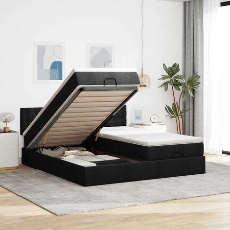 Ottoman-Bett mit Matratzen Schwarz 200x200 cm Stoff
