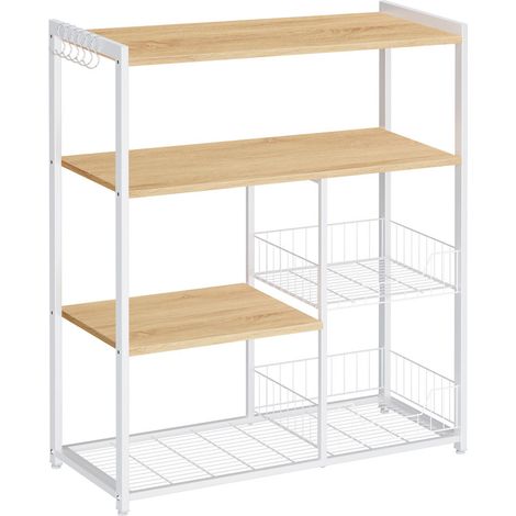 Vasagle – Desserte de cuisine avec 2 paniers métalliques – Structure en tube de fer – Dimensions 35 x 80 x 93,5 cm – Couleur doré chêne et blanc