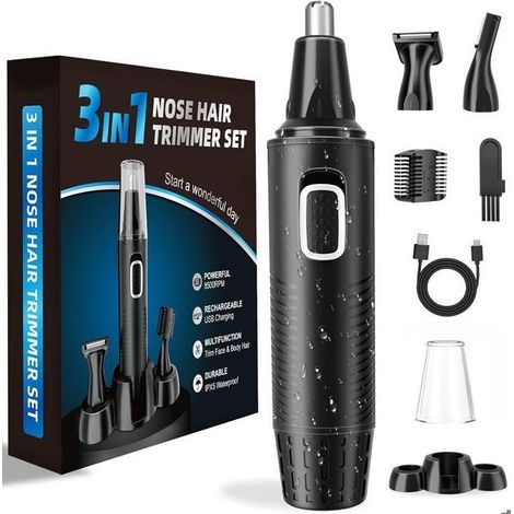 Tondeuse Nez,USB Rechargeable Tondeuse Nez,Professionnelle 3-en-1 Coupe Précise,Multifonction pour Nez,Oreilles,Sourcils,Barbe,Corps (1/5)