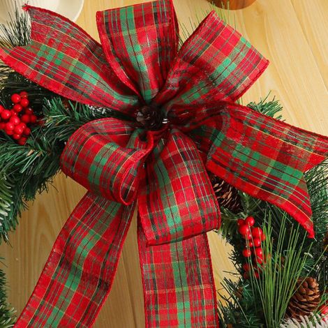 Couronne De Noël - 45 Cm - Pour Porte D Entrée Cheminée Mur - Avec Pommes De Pin Nœud Baies Rouges Boules - 1 Pièce (1/5)