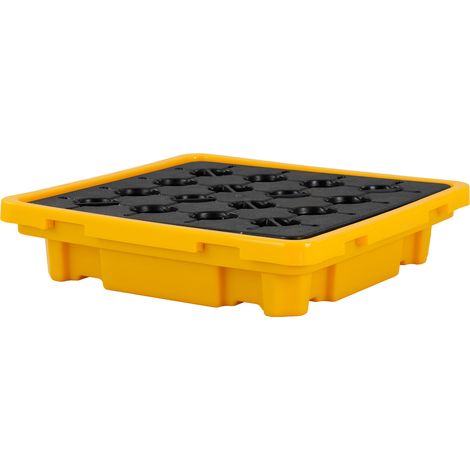 Mophorn Palette de rétention pour fût, bac avec caillebotis et système de drainage, plateforme en PEHD à profil bas, capacité de 43,2 L, charge de 700 kg, dimensions 670x675x150 mm, couleur jaune (1/2)