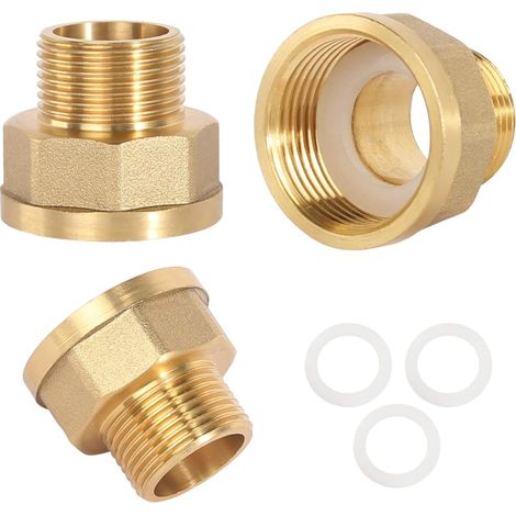 Lot de 3 réducteurs de 1" à 3/4" en laiton AG Ø 25 mm × IG Ø 33 mm, rallonge de réduction, raccord de manchon réduit IG/AG avec joint en caoutchouc pour conduites d'eau (1/5)