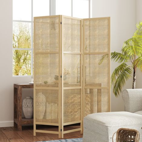 3-teiliger Falt-Paravent 135 x 180 cm aus Kunst-Rattan, Kiefernholzrahmen, Natur HAVRYA (1/5)