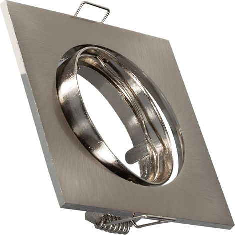 Aro Downlight Cuadrado Basculante para Bombilla LED GU10 / GU5.3 Corte Ø 72 mm Níquel